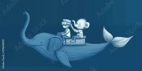 blue whale sketch with elephant trunk

