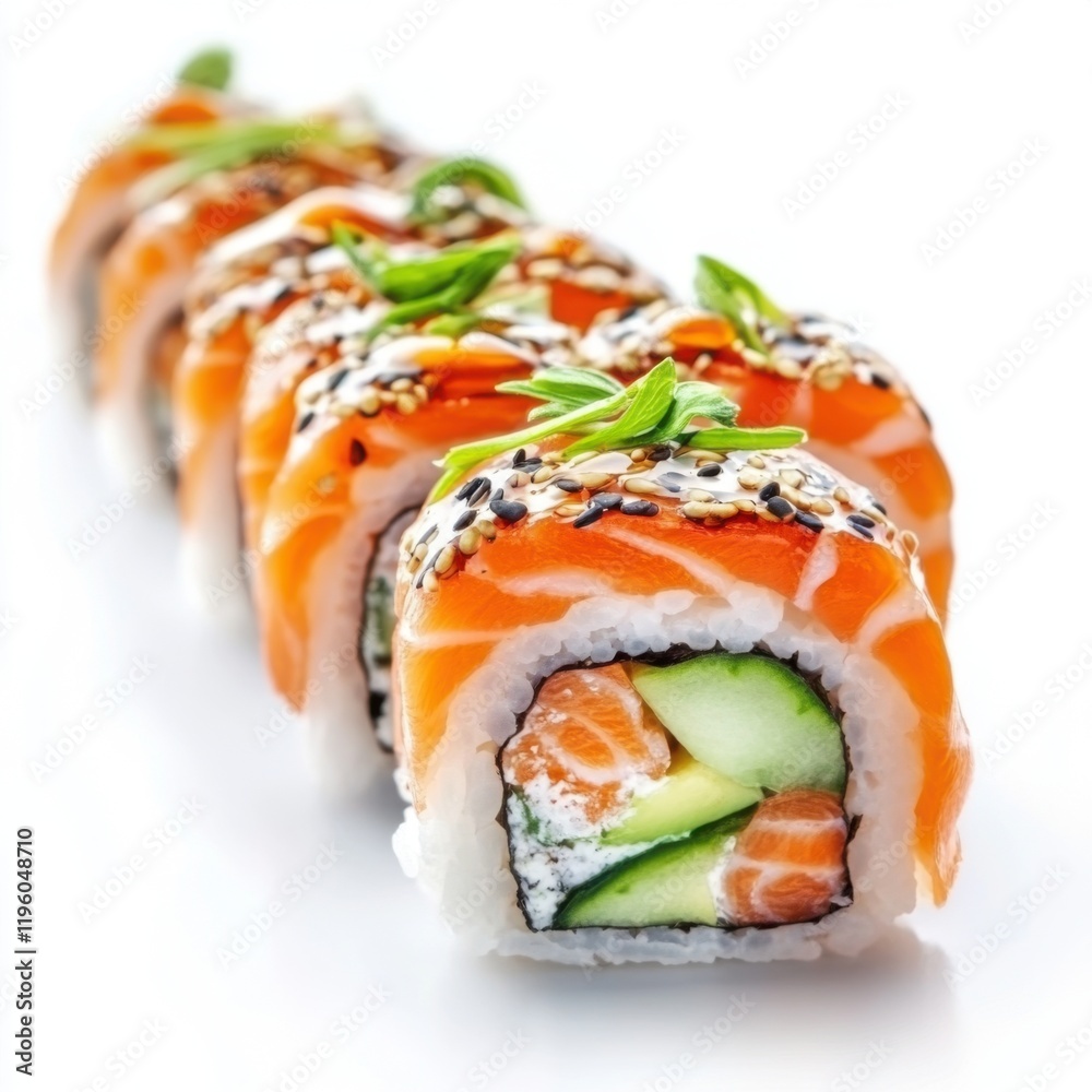 Sushi Rolls with Salmon Avocado and Cucumber Sushi Rolls with Salmon Avocado and Cucumber