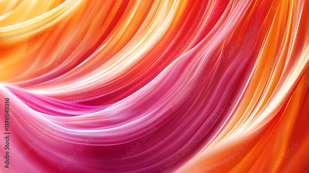 Naklejka premium A vibrant, flowing abstract design featuring gradients of orange, pink, and purple hues.