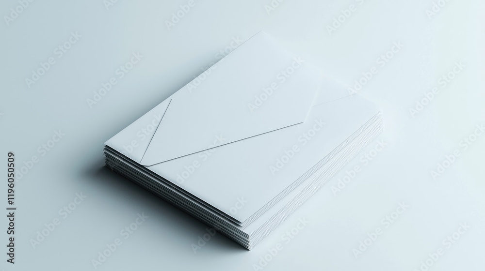 White envelopes stacked on desk, minimalist background, mail marketing White envelopes stacked on desk, minimalist background, mail marketing