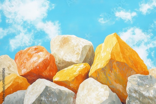 Colorful rocks against a blue sky. Ideal for backgrounds, nature themes, or inspirational projects. photo
