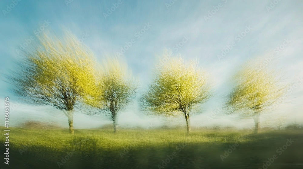 Fototapeta premium Captivating Springtime Scene of Blurred Blossoming Trees in Nature