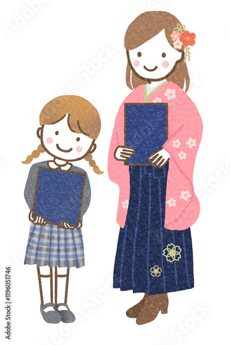 卒業式に出席する姉妹