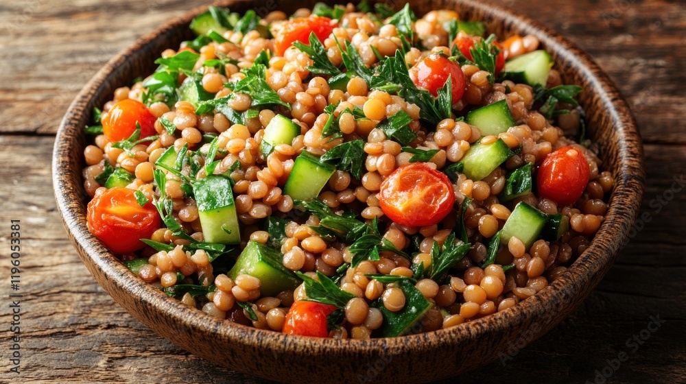 Lentil Salad with Cucumber and Tomatoes. Healthy Mediterranean Cuisine Recipe Lentil Salad with Cucumber and Tomatoes. Healthy Mediterranean Cuisine Recipe