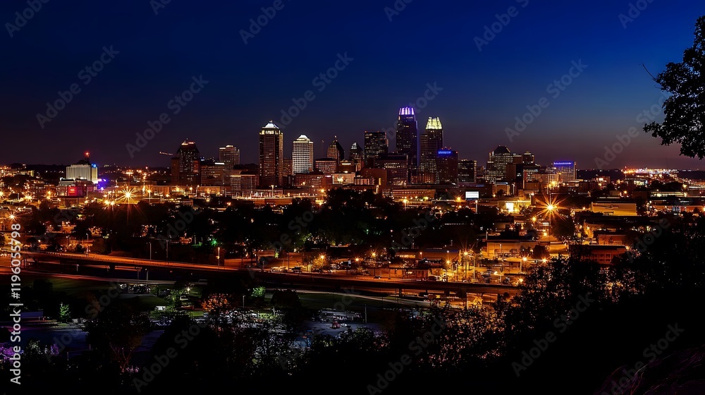 Nighttime Skyline View of a Vibrant Cityscape Nighttime Skyline View of a Vibrant Cityscape