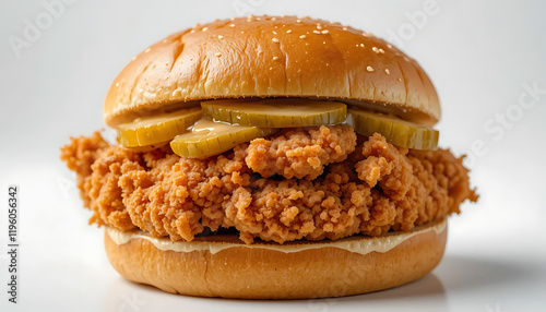 Crispy Chicken Sandwich with Pickles and Sauce photo