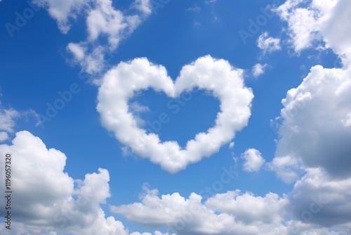 Fototapeta Naklejka Na Ścianę i Meble -  Heart-shaped cloud sky nature blue.
