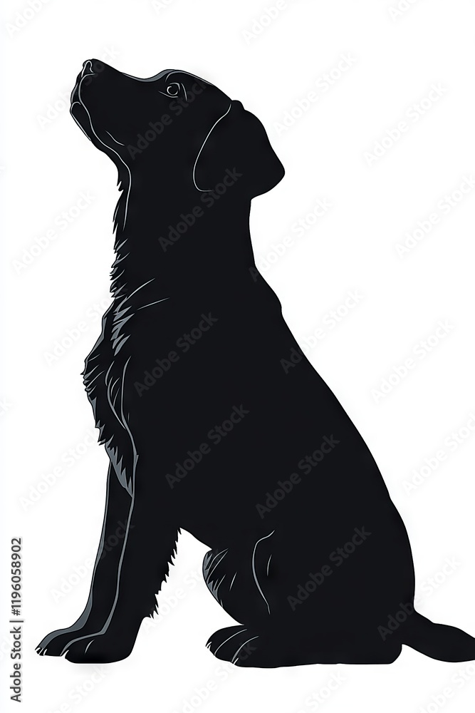 Silhouette of a black Labrador Retriever sitting.