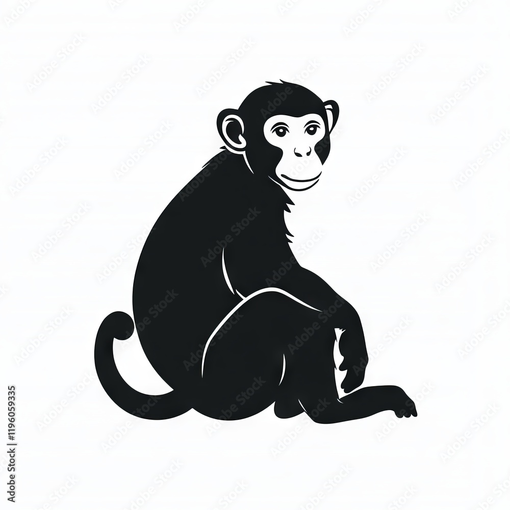 Fototapeta premium Silhouette of a young monkey sitting