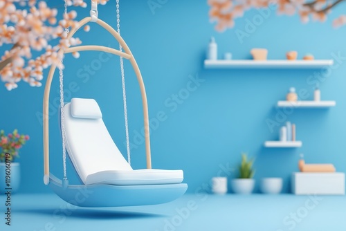 Cozy Swing Chair in Blue Interior with Floral Accents