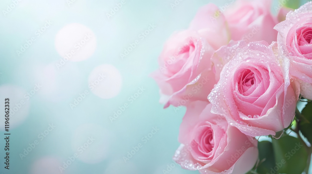Soft pink roses with dewdrops create serene and romantic atmosphere, perfect for any floral arrangement or decoration. gentle hues and delicate details evoke feelings of love and tranquility Soft pink roses with dewdrops create serene and romantic atmosphere, perfect for any floral arrangement or decoration. gentle hues and delicate details evoke feelings of love and tranquility