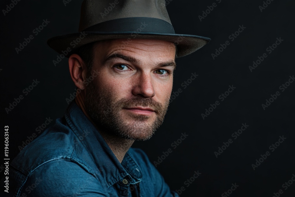 Stylish Portrait of a Man in a Hat Against a Dark Background Stylish Portrait of a Man in a Hat Against a Dark Background