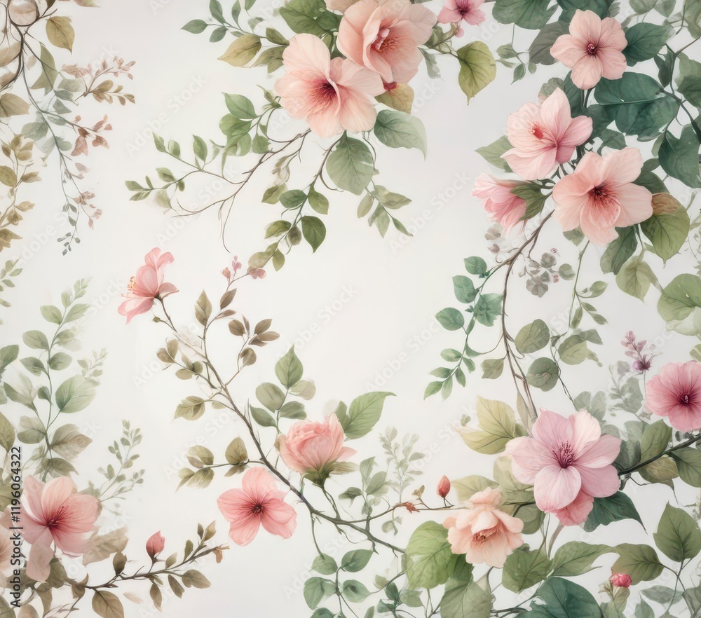 Delicate floral vines entwined with leaves in a soft watercolor style, garden inspiration, natural beauty, watercolor effect Delicate floral vines entwined with leaves in a soft watercolor style, garden inspiration, natural beauty, watercolor effect