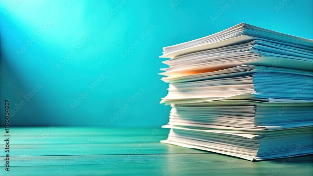 Colorful Stack of Papers, Bright Office Supplies, Sharp Focus, Desktop Organization Colorful Stack of Papers, Bright Office Supplies, Sharp Focus, Desktop Organization