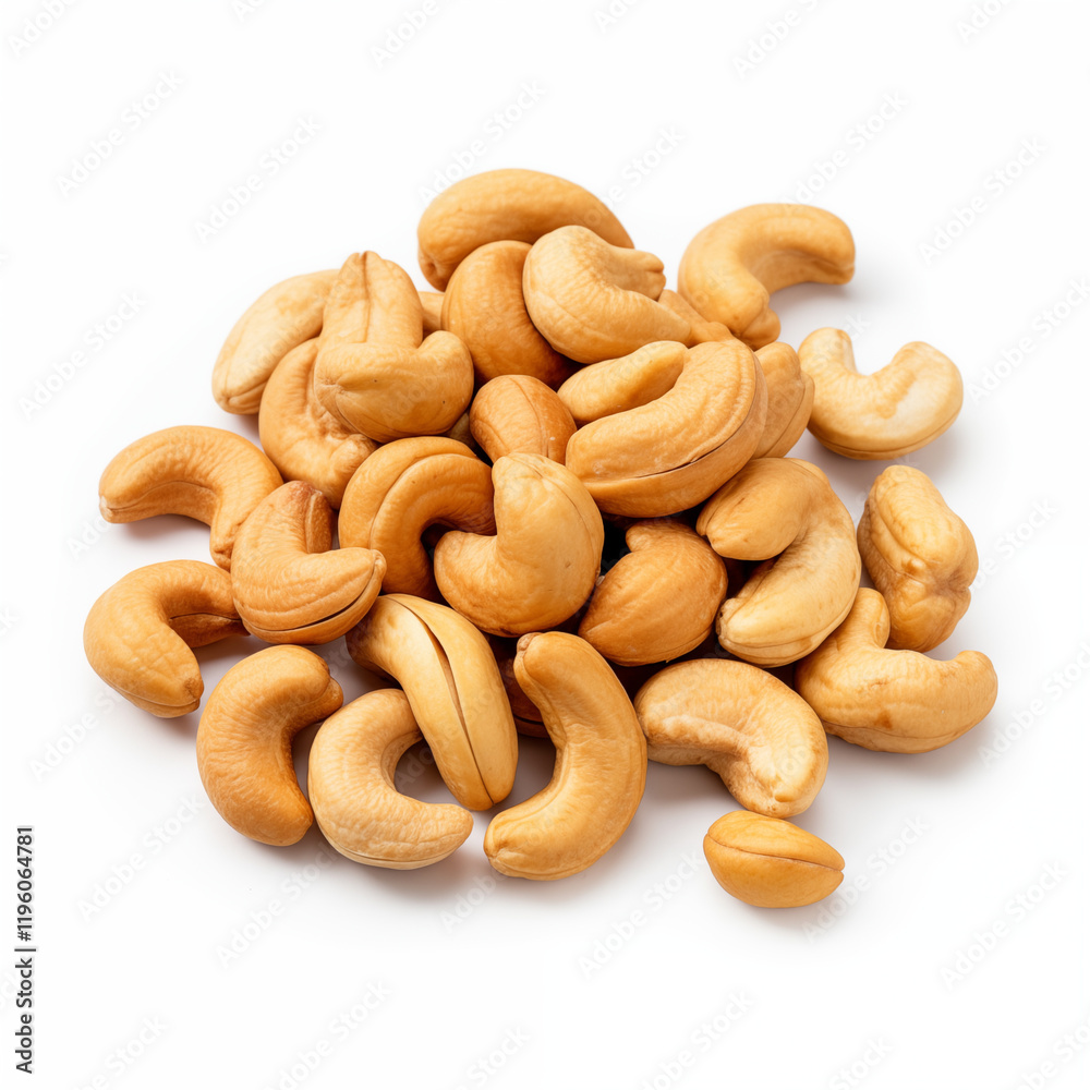 Roasted Cashews Pile Nuts Food Snack Healthy White Background Roasted Cashews Pile Nuts Food Snack Healthy White Background