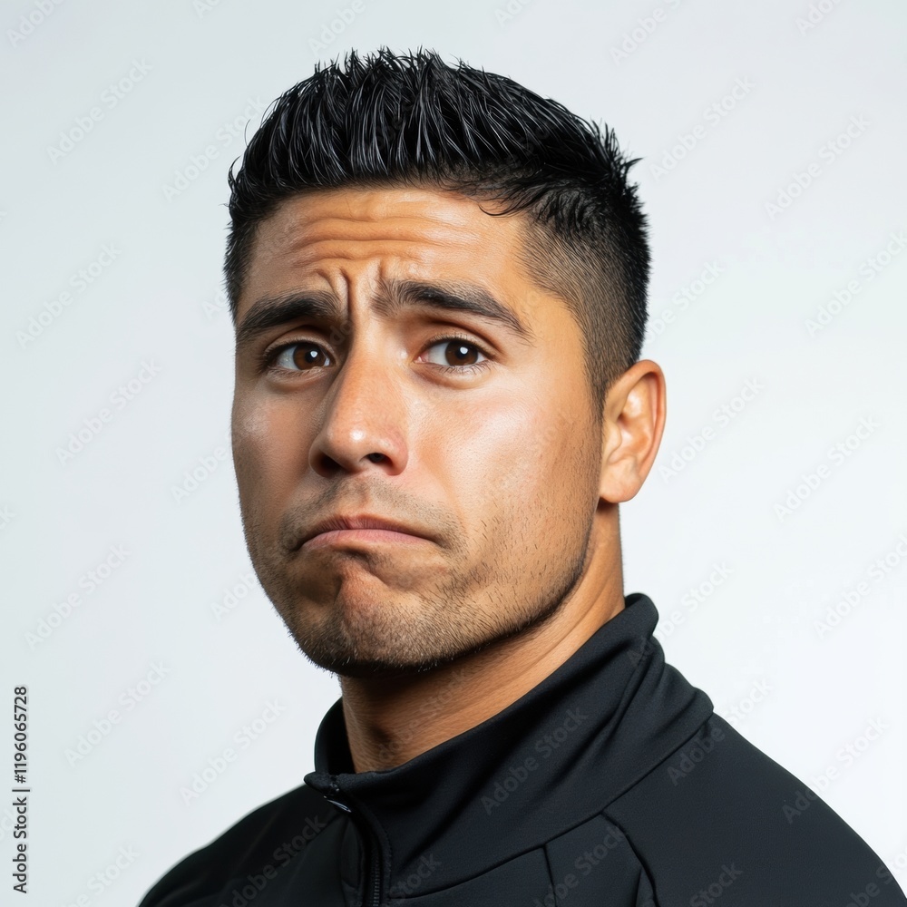 Obraz premium Nachdenklicher Mann mit ernster Miene in sportlicher Kleidung