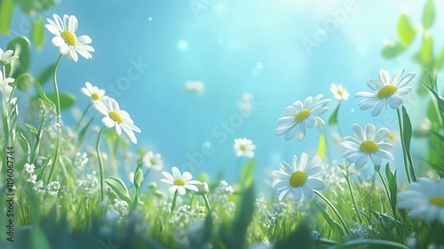 Serene Meadow of Daisies in Bright Floral Abstract Background