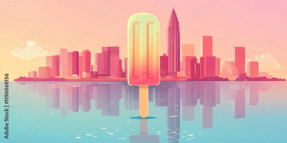 Fototapeta premium Popsicle in Front of City Skyline Reflection