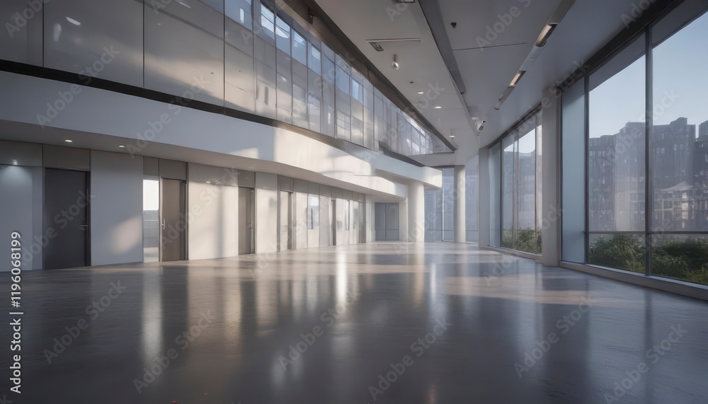 Minimalist office building with a bright light coming from it , modern, minimalist, interior Minimalist office building with a bright light coming from it , modern, minimalist, interior