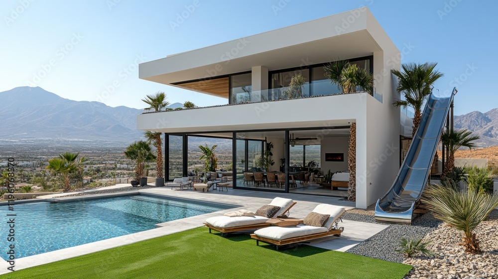 Fototapeta premium Luxury Modern Villa with Mountain Views and Pool