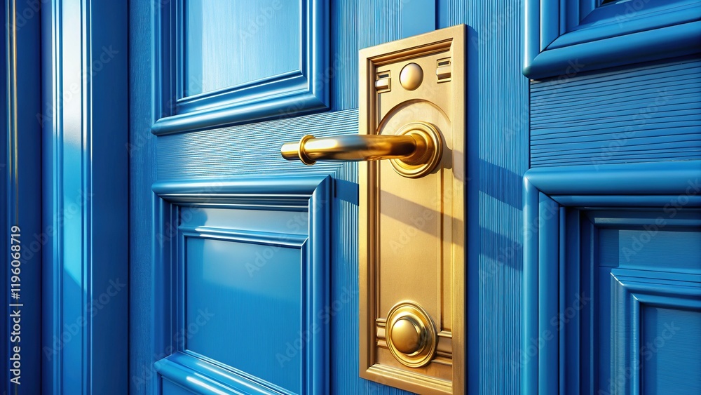 Fototapeta premium Stunning Blue Door Gold Handle Close Up - Bright, Sharp Image