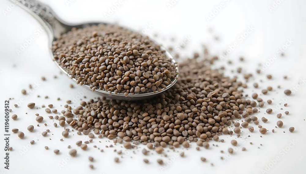Close-up of chia seeds on a spoon, healthy food photography Close-up of chia seeds on a spoon, healthy food photography