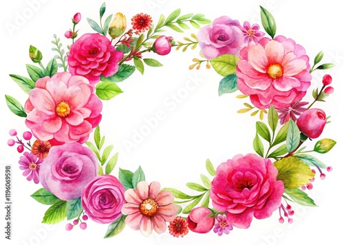 Watercolor Floral Wreath - Pink Circles - Artistic Design