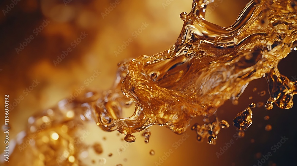 A dynamic splash of liquid, showcasing movement and texture in a warm, golden hue.