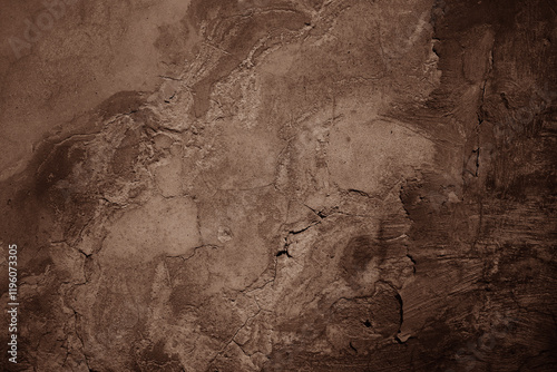 Obraz na płótnie Black brown beige concrete wall surface. Grunge texture background. Close-up. Paint. Crack old rough broken damaged crumbled creepy. Dark light. Mocha mousse color 2025. Building facade exterior. w salonie