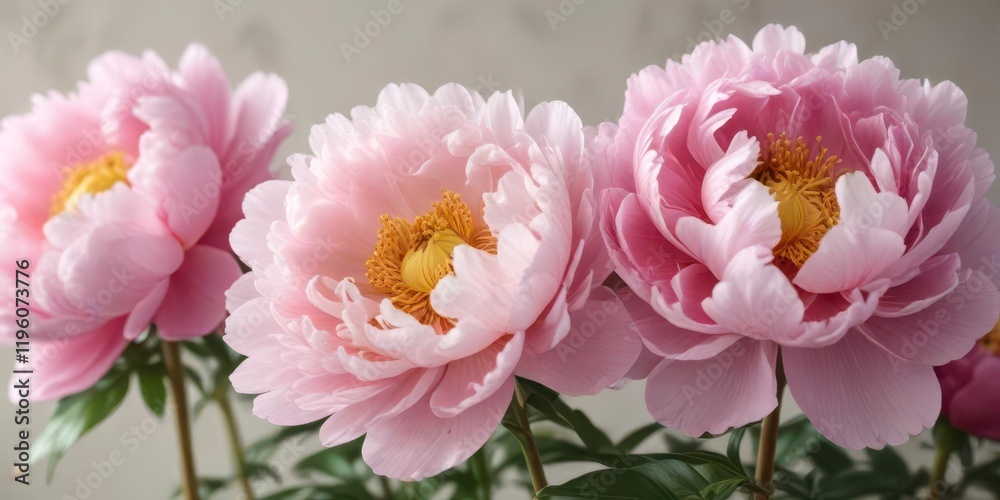 Fototapeta premium Close-up of individual peony flowers on a soft background, delicate petals, soft focus