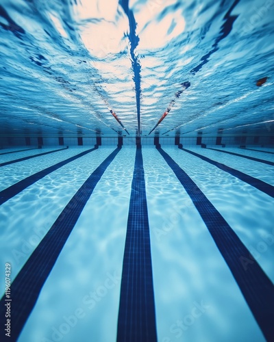 Underwater view of a clear swimming pool.