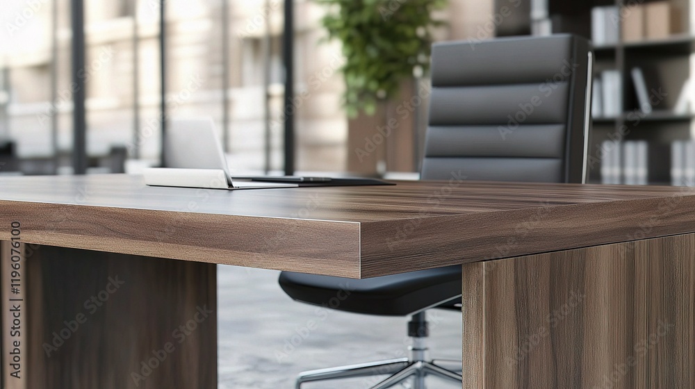 Fototapeta premium Modern Office Desk with Sleek Design in Minimalist Work Environment