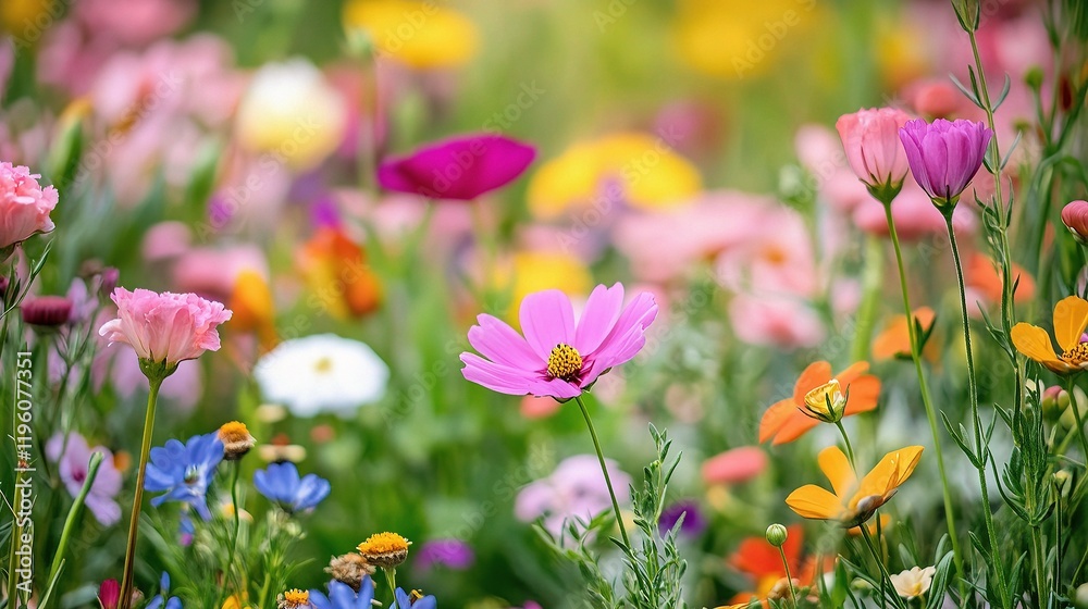 Vibrant Wildflower Meadow: A breathtaking display of colorful wildflowers in a vibrant meadow, showcasing a delightful mix of cosmos, poppies, and other blossoms. Vibrant Wildflower Meadow: A breathtaking display of colorful wildflowers in a vibrant meadow, showcasing a delightful mix of cosmos, poppies, and other blossoms.