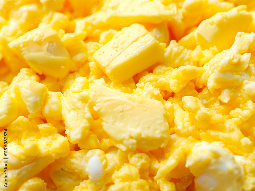 Texture of tasty scrambled eggs as background, closeup. Macro photo. Texture of tasty scrambled eggs as background, closeup. Macro photo.