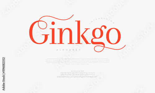 Ginkgo typography beauty fashion elegant minimalist serif italic fonts decorative wedding vintage retro logos. Minimal luxury font alphabet logo. Vector illustration