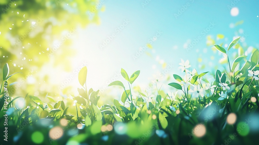 Fresh Green Spring Background with Blurred Bokeh Effect Fresh Green Spring Background with Blurred Bokeh Effect
