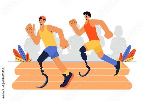 Sports for Disabled People Vector Illustration Featuring Sports Activities with Disabled Athletes, Promoting Diversity, Accessibility, and Equality