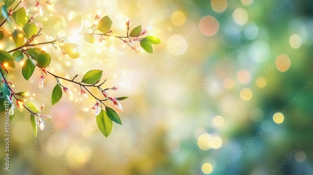 Bright Bokeh Lights Highlighting Plant Branch in Sunlight Bright Bokeh Lights Highlighting Plant Branch in Sunlight