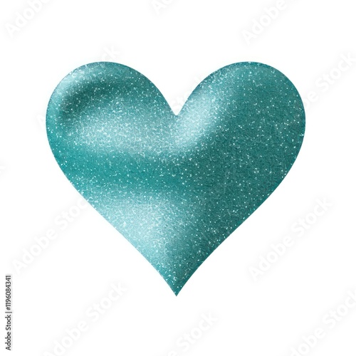 Glitter teal heart icon turquoise shape white background.