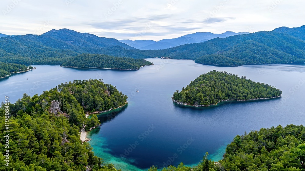 Aerial view of serene lake and islands Aerial view of serene lake and islands