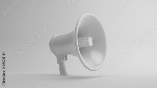 White megaphone on a neutral background showcasing communication tool for announcements and events. photo