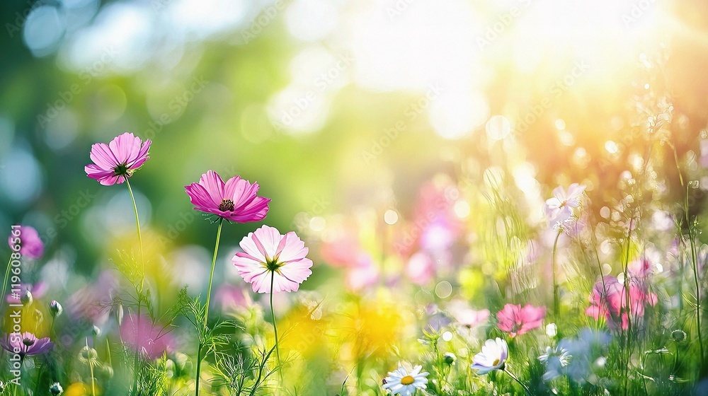 Vibrant Summer Flower Field with Abstract Colors and Bright Light Vibrant Summer Flower Field with Abstract Colors and Bright Light