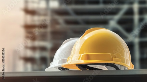 Construction helmets in different colors, representing the diversity and safety gear used by workers on job sites.
