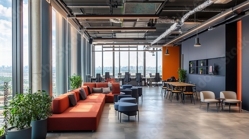 Modern Interior of High-Rise Office with Panoramic Windows