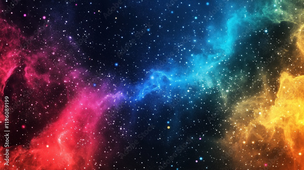 Fototapeta premium A colorful galaxy with a rainbow of colors and a lot of stars. The stars are scattered throughout the galaxy, with some closer together and others further apart. The galaxy appears to be very vast
