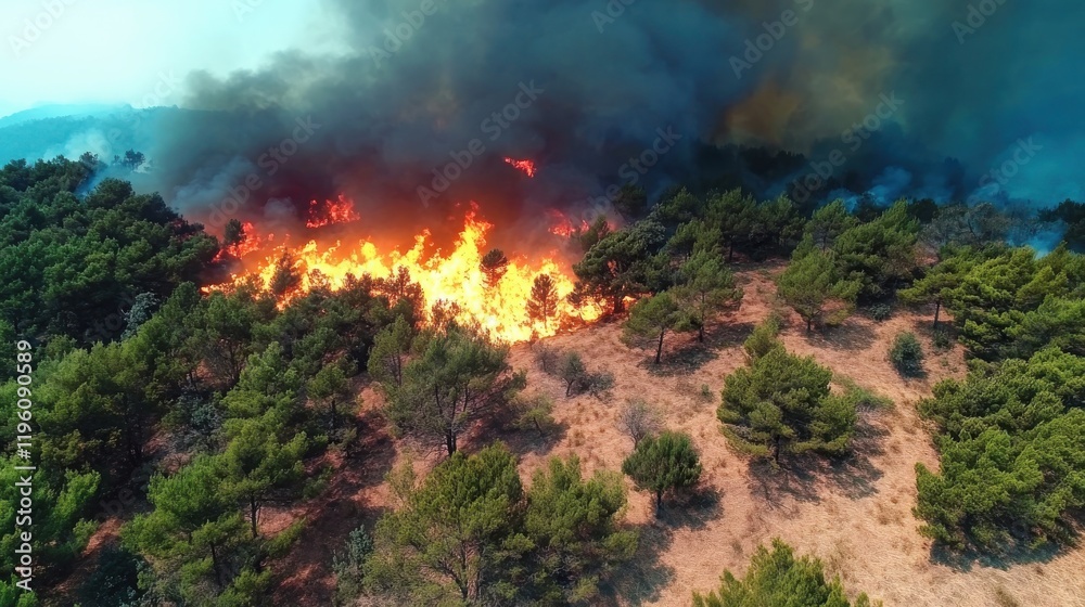 Wildfire burning through a mediterranean forest Wildfire burning through a mediterranean forest