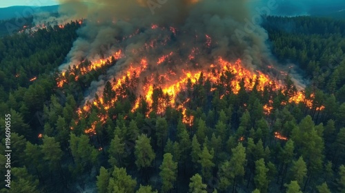 Forest fire burning wildly, destroying everything in its path photo