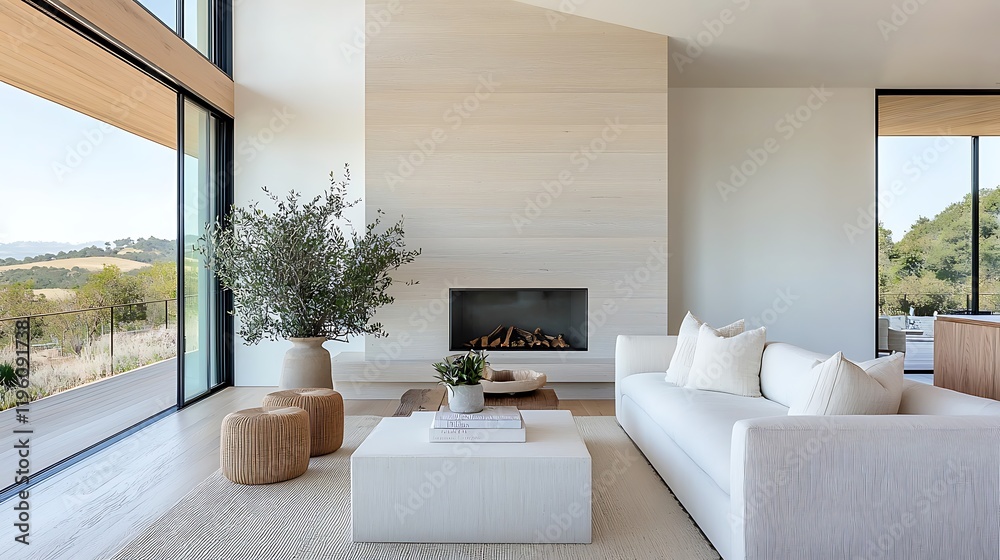 Fototapeta premium Modern interior design living space open concept home minimalist aesthetic serene environment