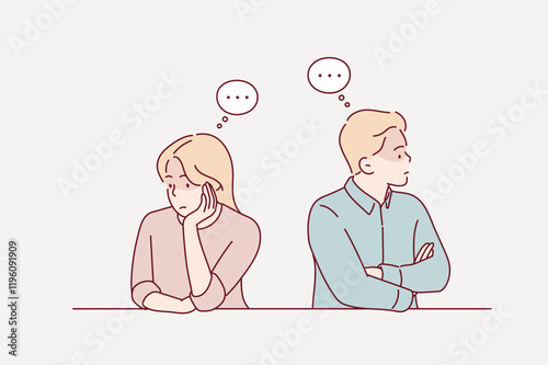 A couple indifferent to each other. Hand drawn style vector design illustrations.