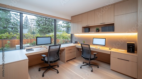 Modern interior design home office stylish workspace in a serene environment